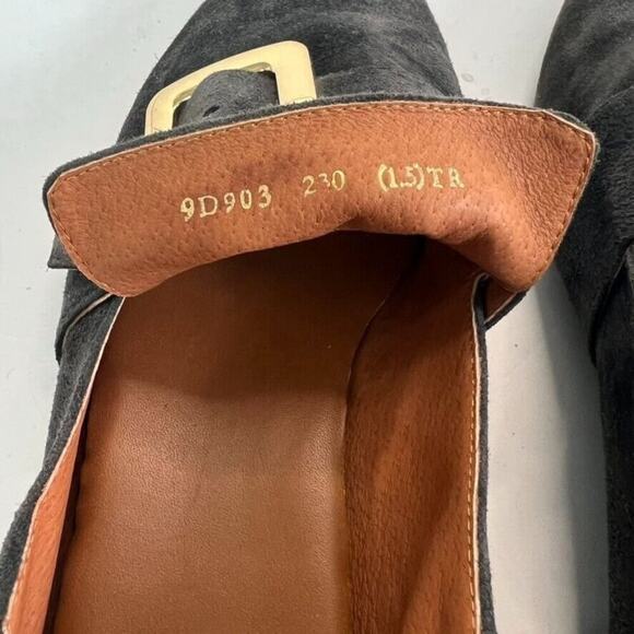 Staccato Smoking Slipper Shoe Women 230 US 6 Gray Suede Buckle Gold Buckle - Picture 9 of 12